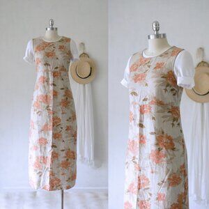 90's Floral Print Market Jumper Dress/Linen/Rayon Blend